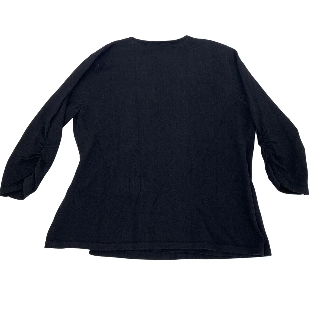 VERVE XL Black Wrap Style Knit Top Shirt Draped Dolman Sleeve Ring Detail Casual